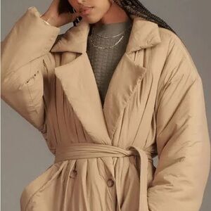 Oversized Double Breasted PufferTrench Coat Good AmericanTan color Belted Waist
